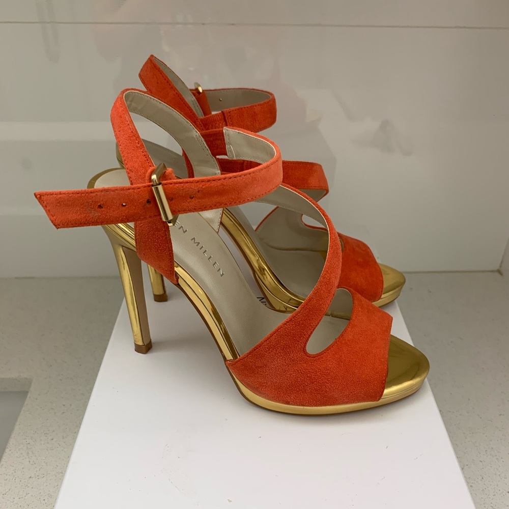 Karen Millen suede strappy heels, orange, sz.6-6.5 - Picture 5 of 9